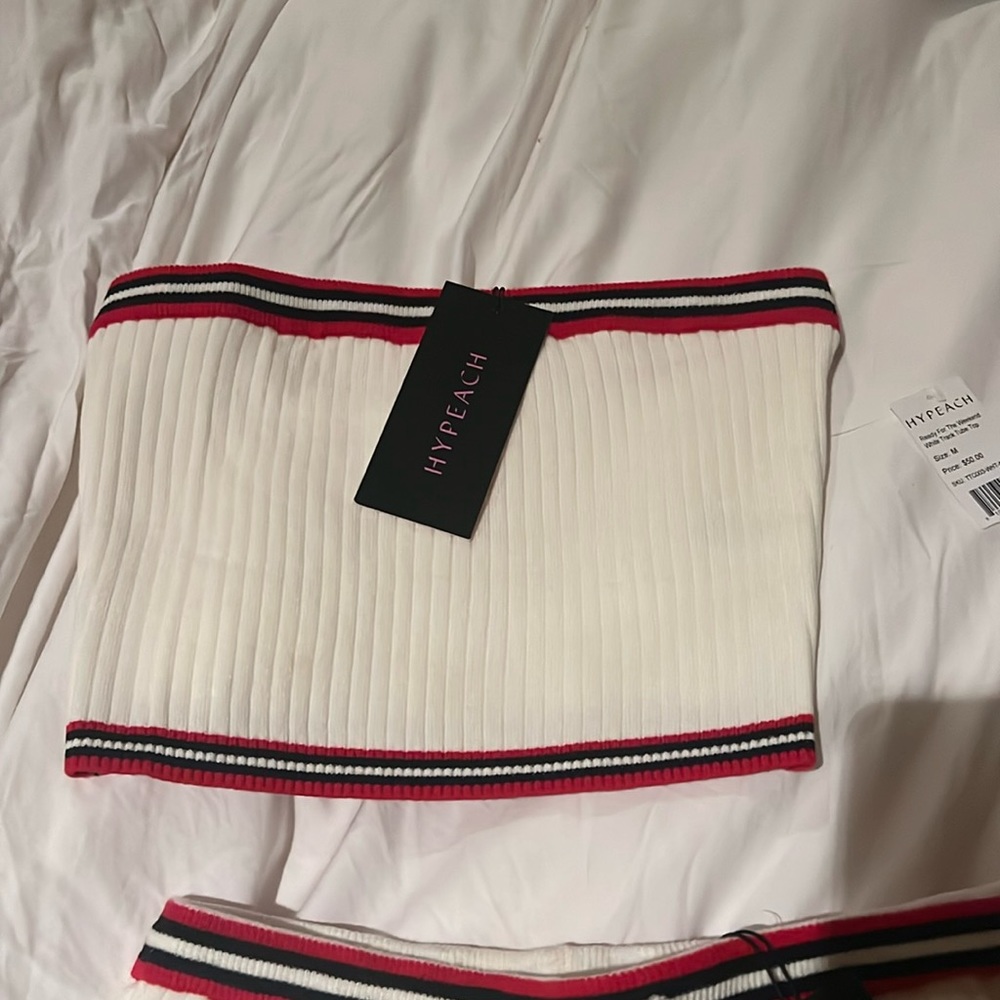 Hypeach ready for weekend white track tube top and pants